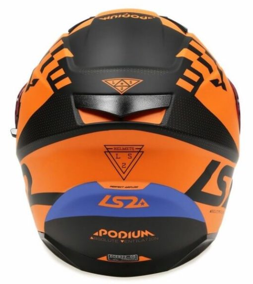 LS2 FF320 PODIUM MATT BLACK ORANGE full face helmet back