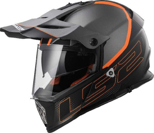 LS2 MX436 Pioneer Element Matt Black Titanium Orange Dual Sport Helmet