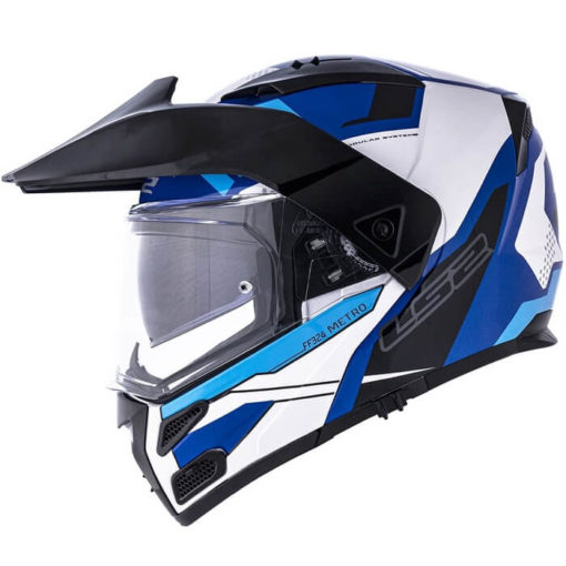 LS2 FF324 Metro Complex Matt Black White Blue With Peak Flip Up Helmet