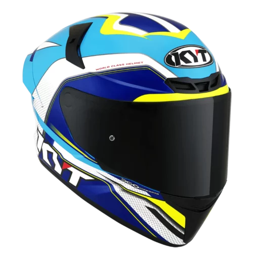 KYT TT Course Grand Prix Gloss White Light Blue Helmet 5