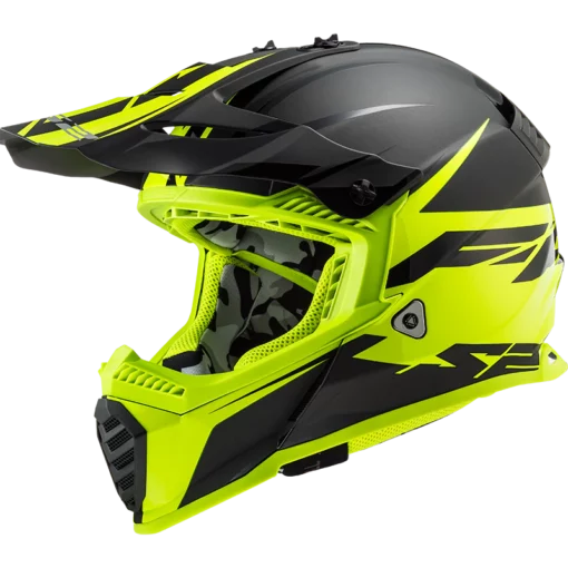 LS2 MX437 Fast Evo Roar Matt Black Gloss Hi Viz Yellow Helmet