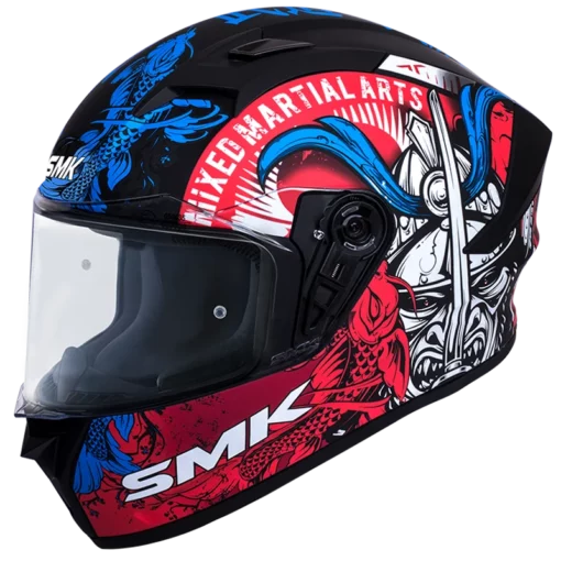 SMK Stellar Sports Samurai Dull Black Blue Red (MA253) Helmet