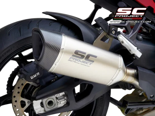 SC Project SC1 R B37A 90T Muffler Titanium with Carbon fiber End cap For BMW S 1000XR (2020 2021) 3