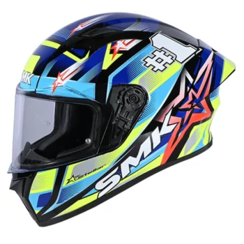 SMK Stellar Sports Uno Gloss Black Blue Yellow Helmet 1