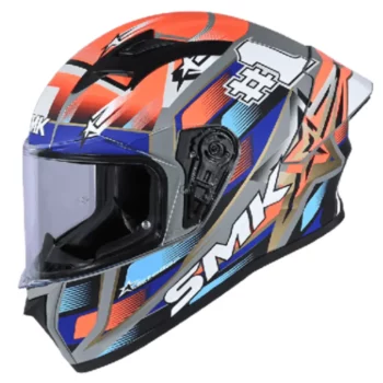 SMK Stellar Sports Uno Gloss Grey Blue Orange Helmet 1