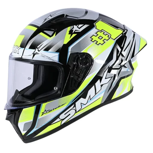 SMK Stellar Sports Uno Matt Black White Yellow Helmet 1