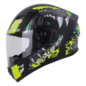 Steelbird SBA 21 DV Pantha Glossy Black with Neon Green Helmet 2