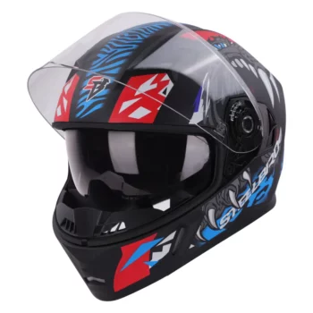 Steelbird SBA 21 Dual Visor Pantha Gloss Black with Red and Blue Helmet 1