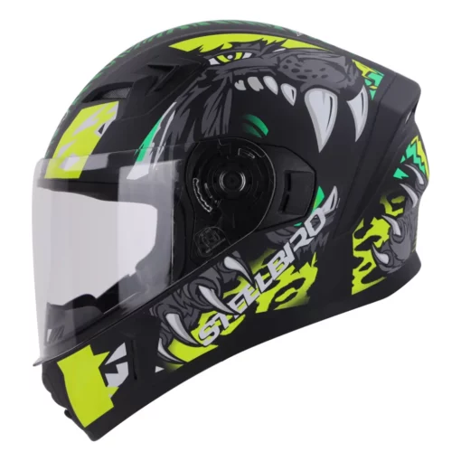 Steelbird SBA 21 Dual Visor Pantha Matt Black with Neon Green Helmet 2