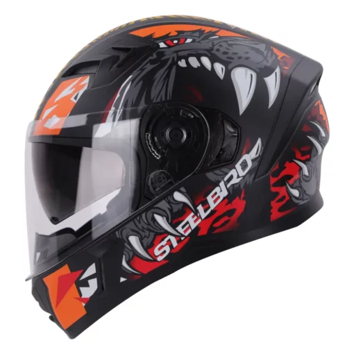 Steelbird SBA 21 Dual Visor Pantha Matt Black with Orange Helmet 4