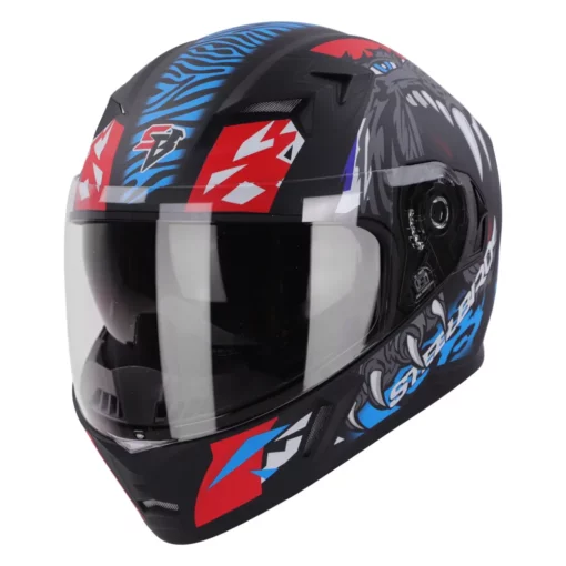 Steelbird SBA 21 Dual Visor Pantha Matt Black with Red and Blue Helmet 1