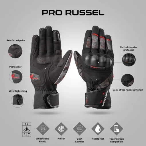 Ixon Pro Russel Black Red Riding Gloves 3