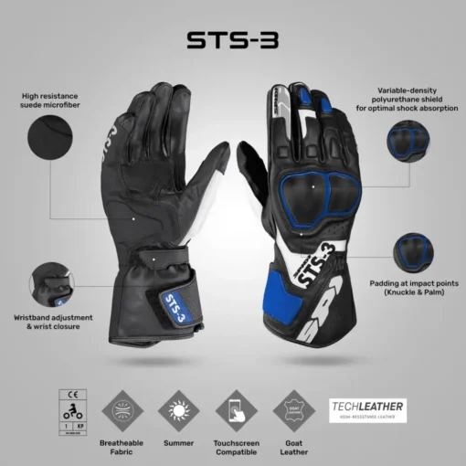 spidi sts 3 black blue gloves 3