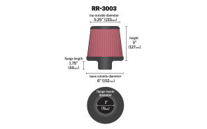 K&N High Flow Original Universal Air Filter 3 FLG, 6 B, 5 1 4 T, 5 H; POLISHED TOP (RR 3003) 2