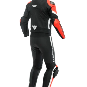 Dainese Avro 4 2Pc Leather Black Matt Fluo Red White Racing Suit 2