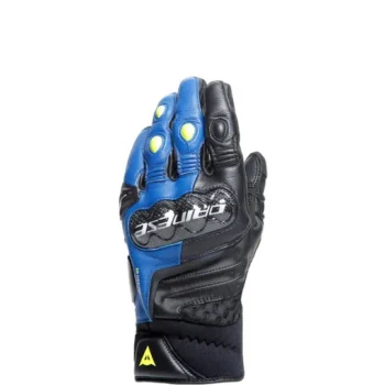 Dainese Carbon 4 Short Leather Racing Blue Black Fluo Yellow Riding Gloves 1