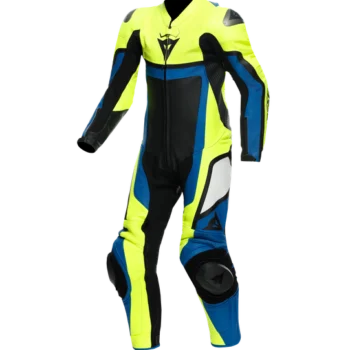 Dainese Gen Z Junior Leather 1Pc Perforated Fluorescent Yellow Light Blue Black Racing Suit 1