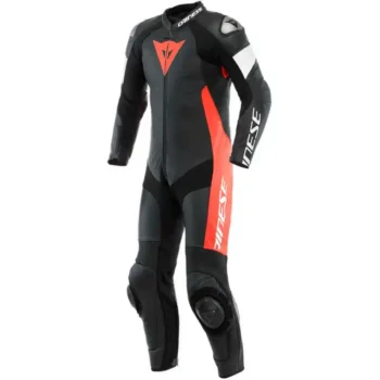 Dainese Tosa Leather 1PC Perforated Black Fluorescent Red White Suit 1