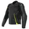 Dainese VR46 Curb Black Fluorescent Yellow Leather Jacket 1