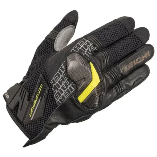 RS Taichi Armed Mesh Black Fluorescent Yellow Riding Gloves 1