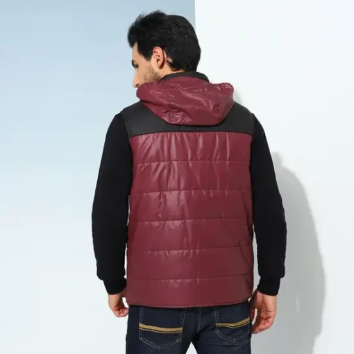 Royal Enfield Sleeveless Maroon Puffer Hoodie Jacket 3